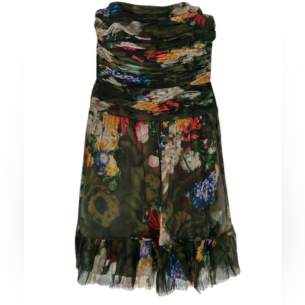Rickie Freeman for Teri Jon Silk Floral Strapless Ruched Gauzy Garden Dress - 8